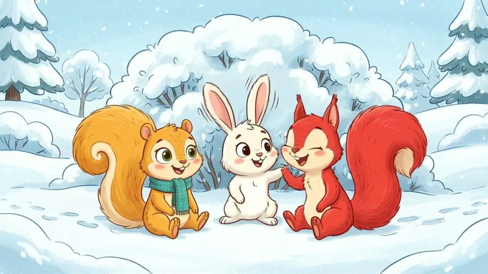 Hase Flocke, ein kleiner weißer Hase, mit Mila und Momo im Schnee
